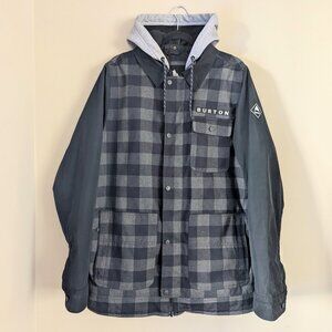 Men’s Burton Dunmore Snowboard Ski Hooded Jacket Black and Gray Plaid Size M
